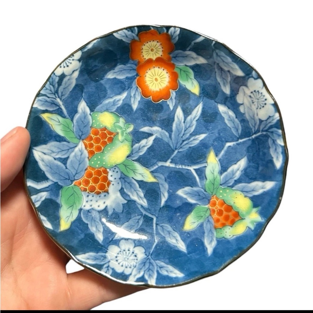 Vintage Hozan Japan Hand Painted Porcelain Dish Blue Floral - Picture 1 of 2